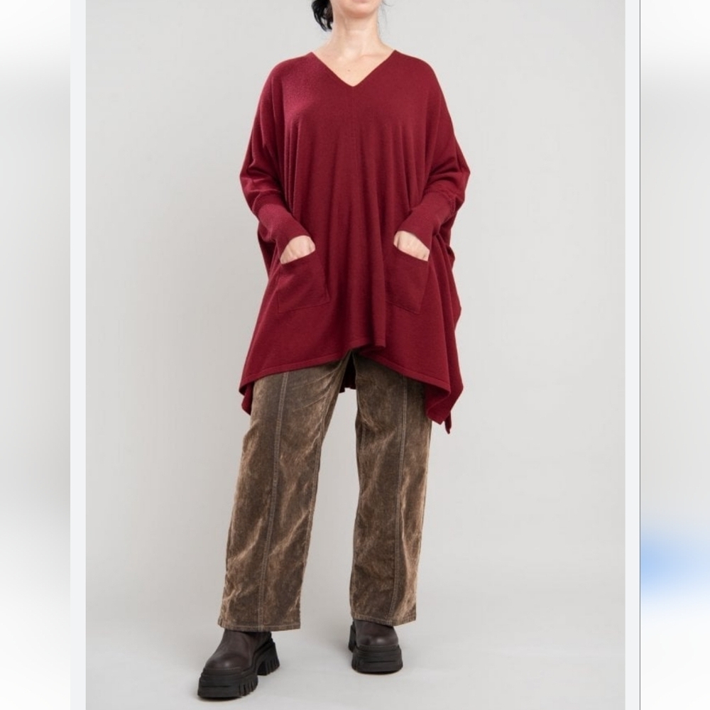 Bryn Walker Oversized Burgundy Red Tunic Long Sleeve Sweatshirt Top Size XL